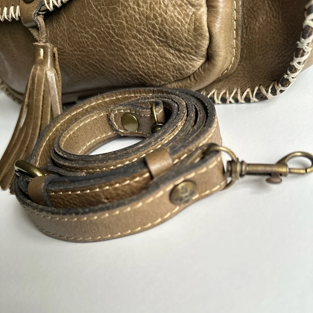 Patricia Nash Sage Green Distressed Leather Stitch Trim Detach Strap Hobo Bag